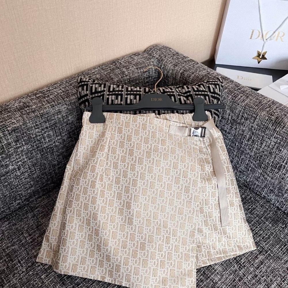 Dior Skorts Beige Monogram Wrap Skort with Buckle Detail